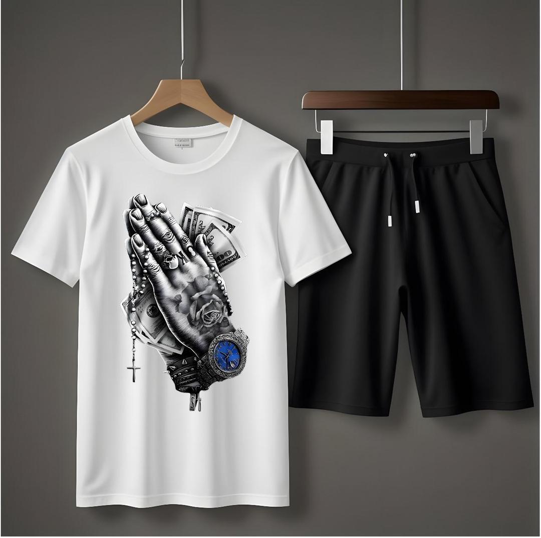 Men's Jersey Printed T-Shirt & Shorts Tracksuit