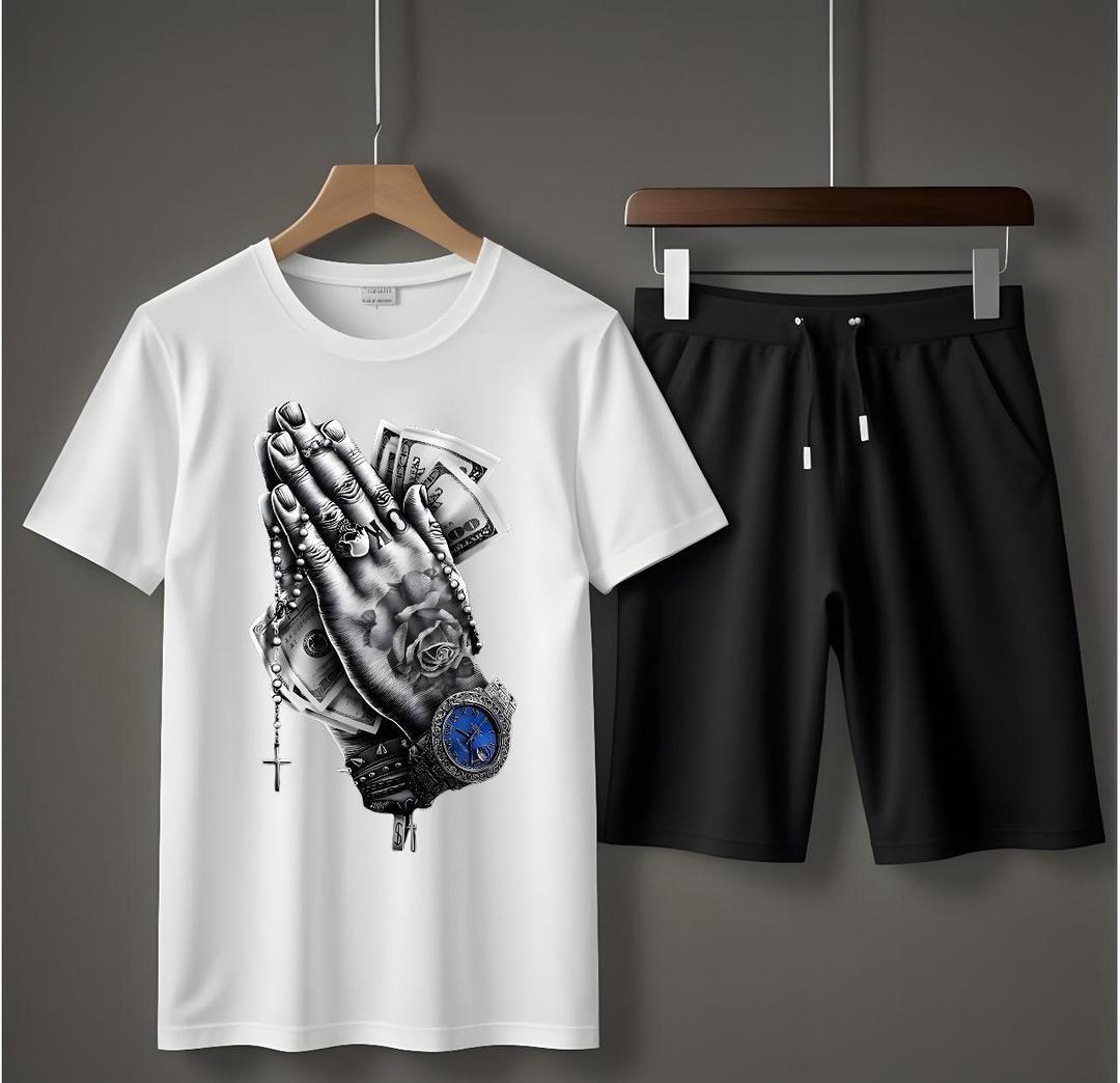 Men's Jersey Printed T-Shirt & Shorts Tracksuit
