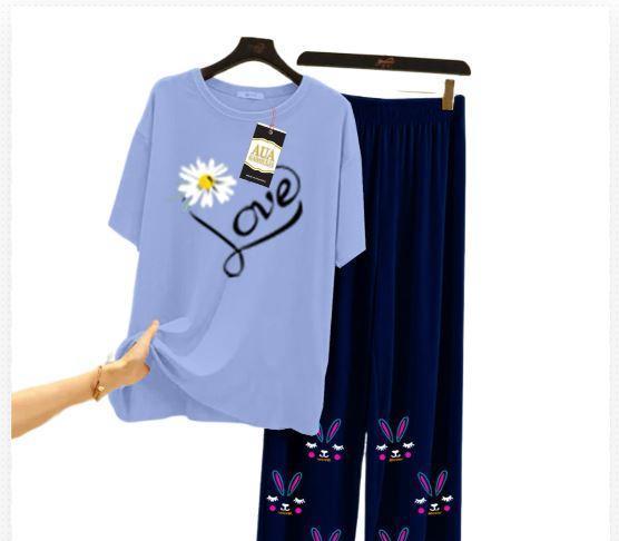 2 Pcs Women's Stitched Jersey Printed Sleepwear
