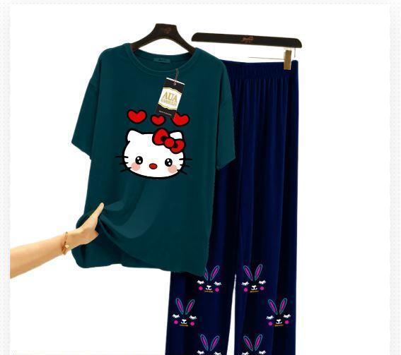 2 Pcs Women's Stitched Jersey Printed Sleepwear