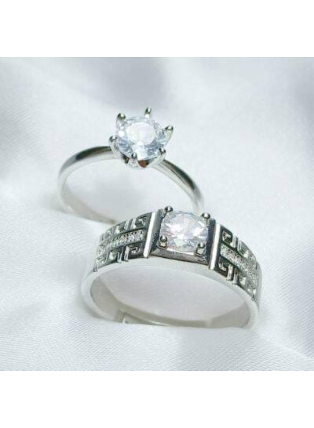Charming Silver Plated Zircon Couple's Ring - 2 pcs