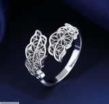 Leaf Design Silver Plated Zircon Adjustable Ring