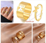 Pair Of Alloy Gold Plated Trendy Butterfly Design Ring Set