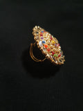 Funky Gold Plated Adjustable Ring with Multicolored Stones