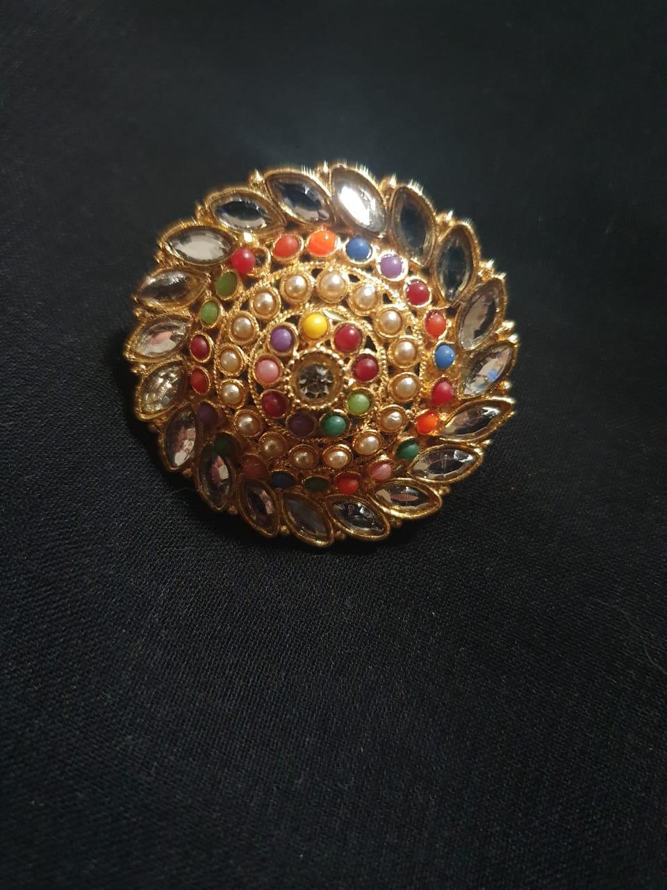 Funky Gold Plated Adjustable Ring with Multicolored Stones