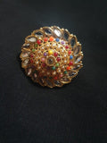 Funky Gold Plated Adjustable Ring with Multicolored Stones
