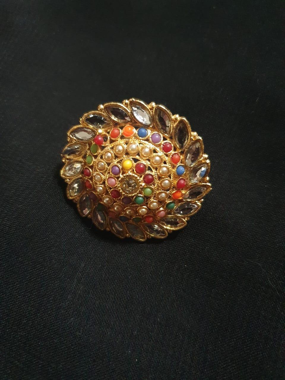Funky Gold Plated Adjustable Ring with Multicolored Stones