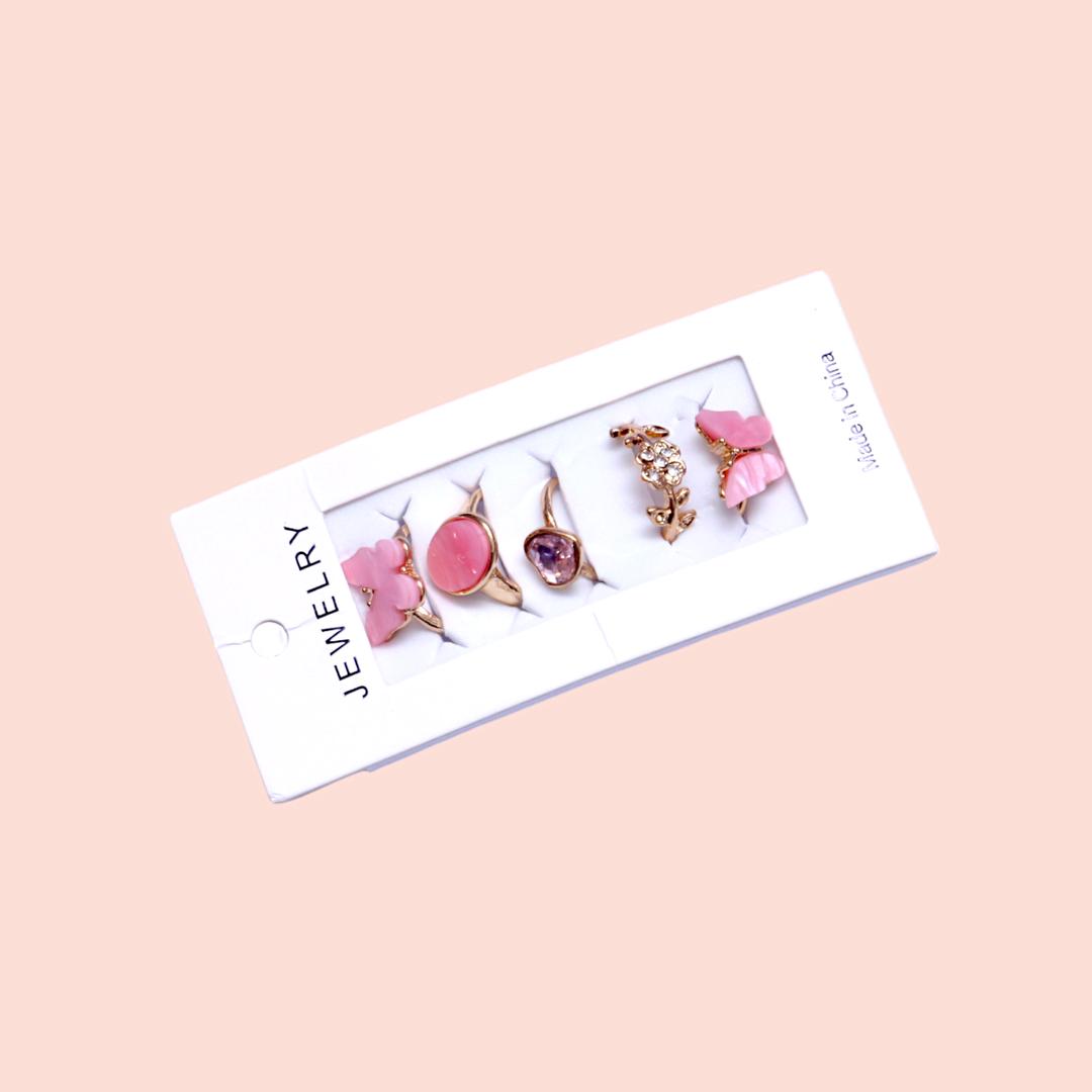 Gold Plated Crystal Rings Set