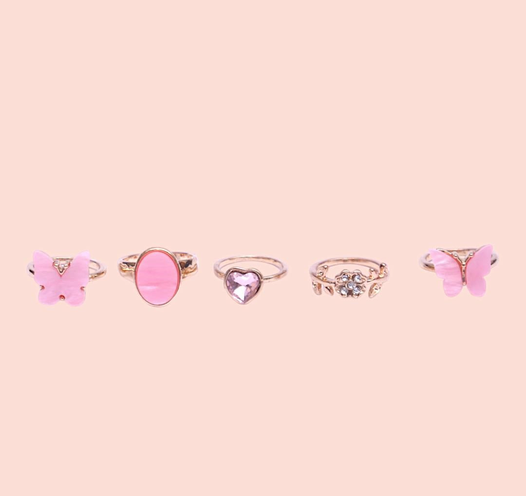 Gold Plated Crystal Rings Set