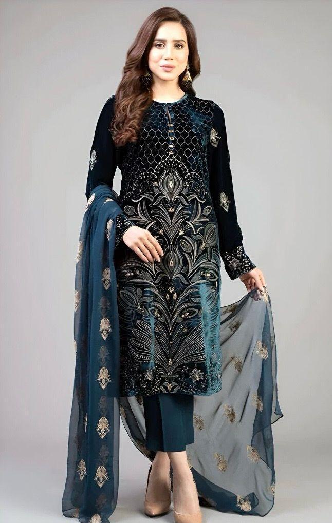 3 Pcs Women's Unstitched Embroidered Suit