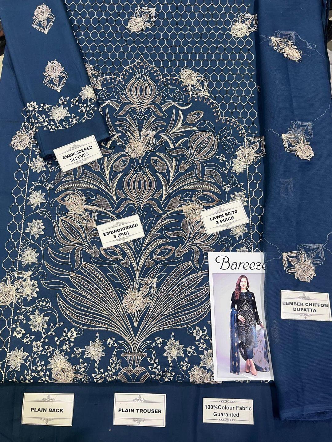 3 Pcs Women's Unstitched Embroidered Suit