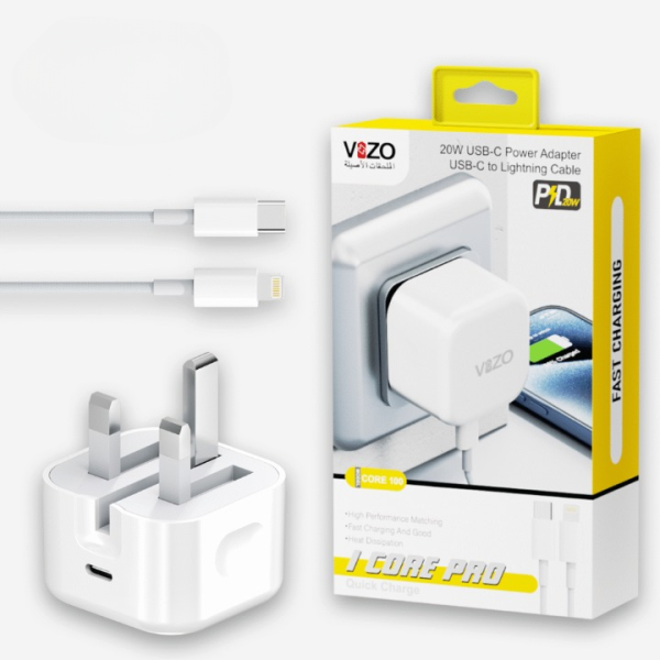 Icore Pro – Premium 3-pin Iphone Charger With Original Lightning Cable | Best Quality Iphone Charger | Vizo Icore Pro – Ios Charger