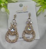 Imported Glamorous Crystal-studded Teardrop Earrings – Nickel Free Earrings – Luxurious Gold Finish | Best Quality Artificial Earrings For Girls & Women