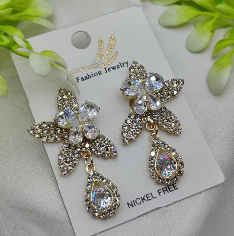 Imported Stunning Crystal Floral Earrings With Teardrop Accent – Nickel Free | Best Quality Artificial Earrings For Girls & Women