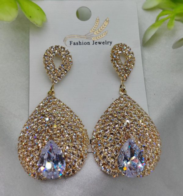 Luxurious Teardrop Crystal Earrings With Pave Detailing Earrings – Luxurious Gold Finish | Best Quality Artificial Earrings For Girls & Women