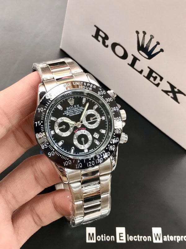 Rolex Daytona Rotating Bezel Quartz Machine | Quartz Chronograph Movement Silver Stainless Steel Strap Watch With Master Lock For Men ( Without Box )