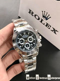 Rolex Daytona Rotating Bezel Quartz Machine | Quartz Chronograph Movement Silver Stainless Steel Strap Watch With Master Lock For Men ( Without Box )