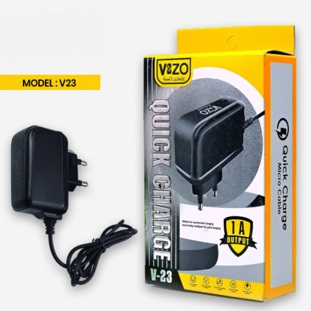 V23 – Simple Micro Usb Charger With Built-in Cable | Best Quality Charger Android – Vizo V23 Charger – Mobile Phone Charger ( Random Color )
