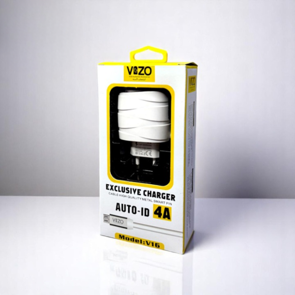 Vizo V16-type-c – 4a Smart Fast Charger (3 Usb Ports + Built-in Type-c Cable) | Best Quality Type-c Charger For Android – Mobile Phone Charger – Android Charger