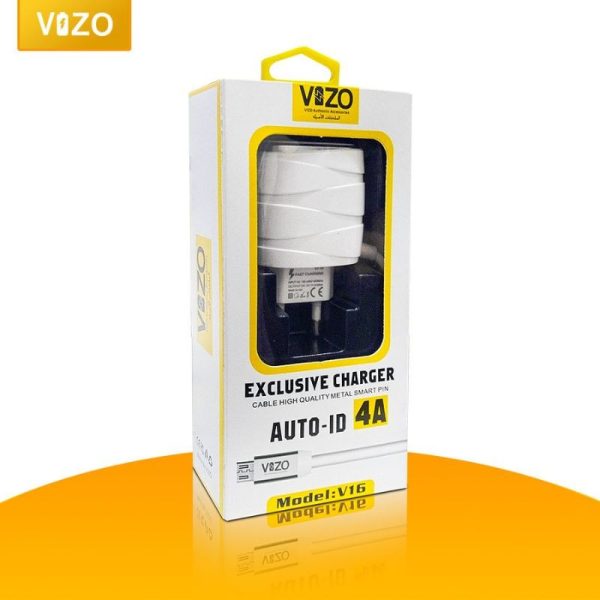 Vizo V16-type-c – 4a Smart Fast Charger (3 Usb Ports + Built-in Type-c Cable) | Best Quality Type-c Charger For Android – Mobile Phone Charger – Android Charger
